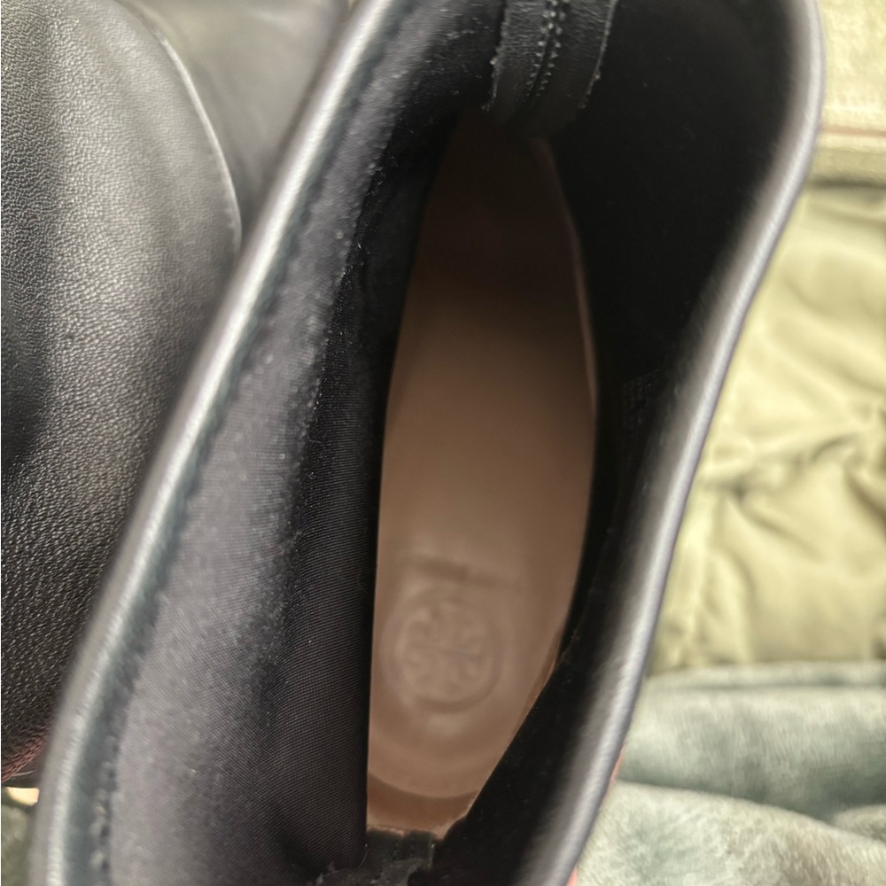 Tory Burch Black Heeled Boots with Gold Logo - Picture 9 of 9